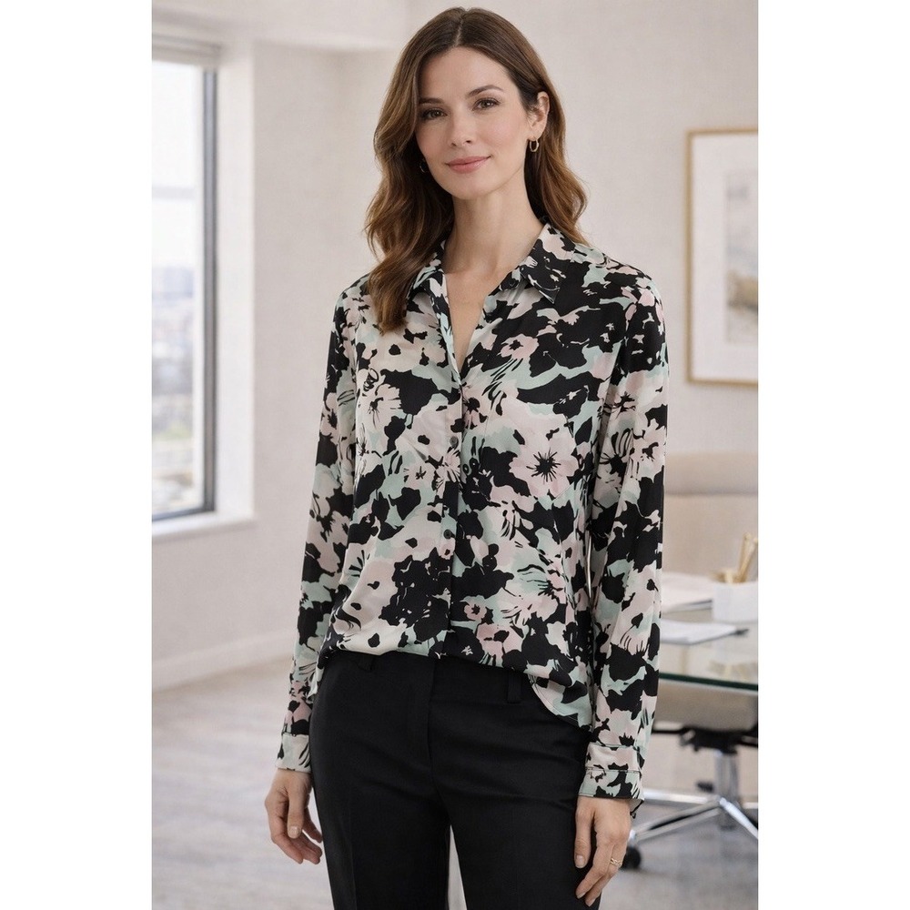 Equipment Femme Womens Floral Button Down Shirt Black‎ Pink Mint Green Large L